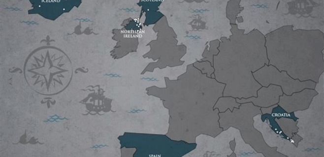 Un mapa ubica todas las localizaciones reales de Juego de Tronos